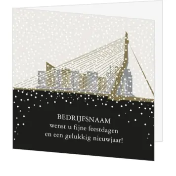 Kerstkaart met Rotterdamse skyline en gouden Erasmusbrug