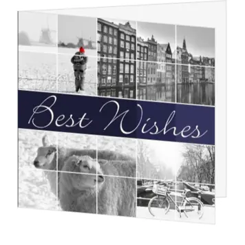 Kerstkaart met winterse collage en Best Wishes