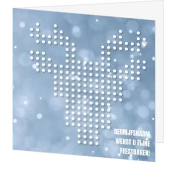 Blauwe kerstkaart met rendier van witte stippen