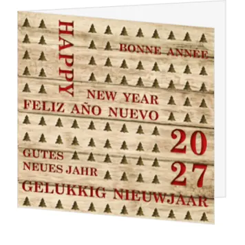 kerstkaart met houten achtergrond en nieuwjaarswensen 2027