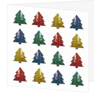 kerstkaart met kleurrijke kerstbomen
