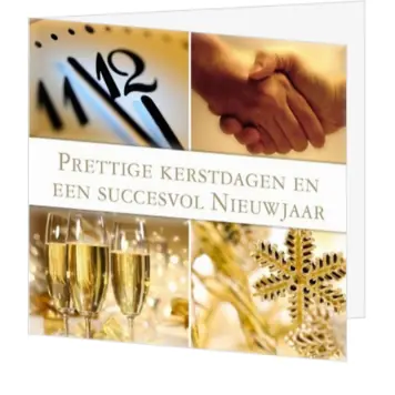 Kerstkaart met gouden nieuwjaarswens en feestelijke collage