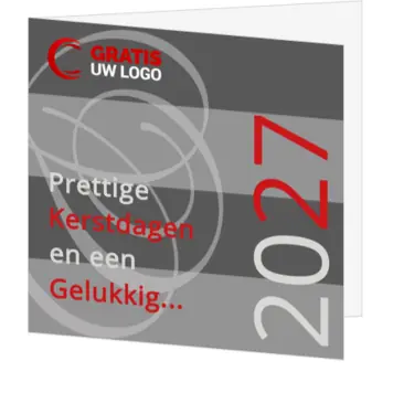 kerstkaart met rood-grijs design en jaartal 2021