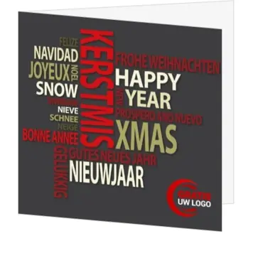 Typografische kerstkaart met meertalige kerstwensen