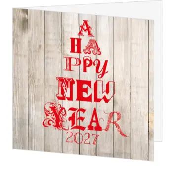 kerstkaart Happy New Year 2027 op hout