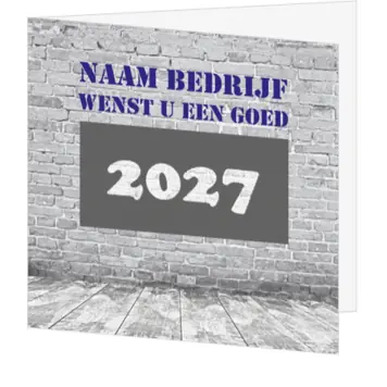 kerstkaart met bakstenen muur en jaartal 2027