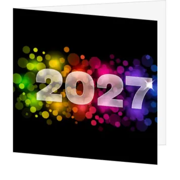 kerstkaart met kleurrijke 2027 op zwarte achtergrond