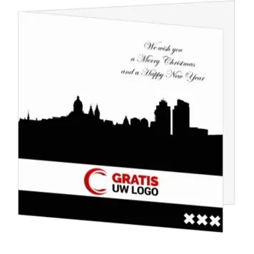 Kerstkaart met zwarte skyline van Amsterdam