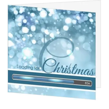 Blauwe kerstkaart met loading bar en sprankelende lichtjes