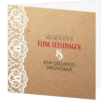 Kerstkaart met kraftlook en wit kanten detail