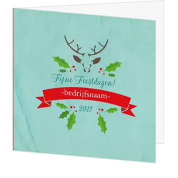 Kerstkaart met rendier, hulst en jaartal 2027