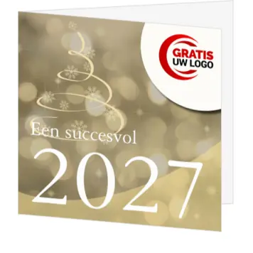 Kerstkaart met gouden kerstboom en 2027