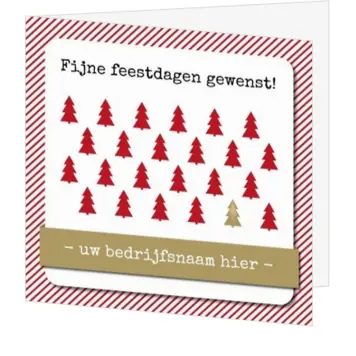 Kerstkaart met rode kerstbomen en gouden accent