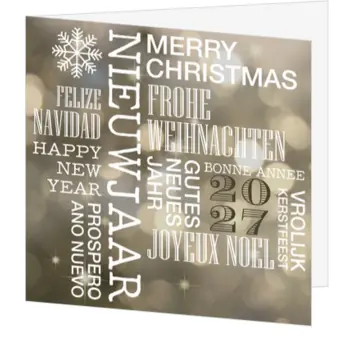 kerstkaart met internationale kerstwensen en 2027