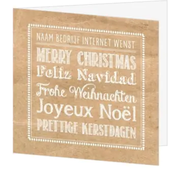 Kerstkaart met internationale kerstwensen op kraftlook