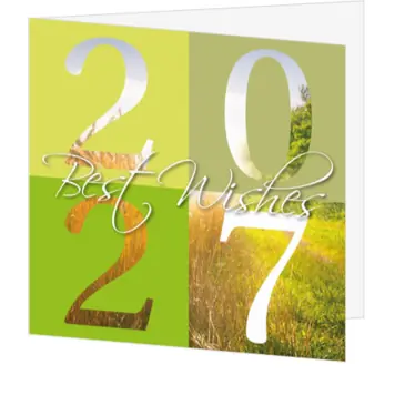 kerstkaart met Best Wishes en 2027 in groentinten