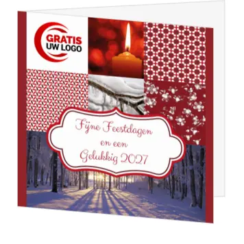 Rode kerstkaart met wintercollage en jaartal 2027