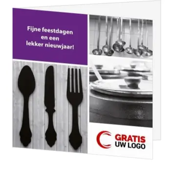 kerstkaart met horeca sfeer in paars en zwart-wit