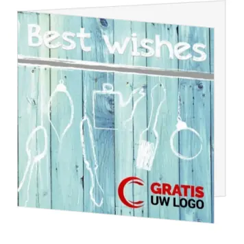 kerstkaart met best wishes op blauwe houten achtergrond