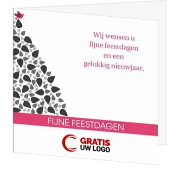 Kerstkaart met moderne kerstboom in paars en roze