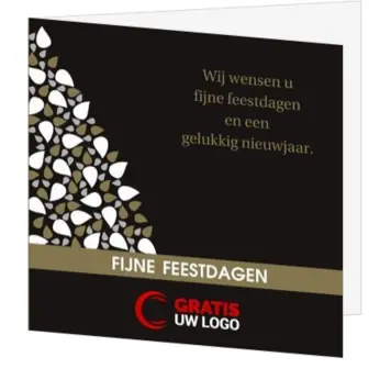 kerstkaart met gouden kerstboom op zwarte achtergrond