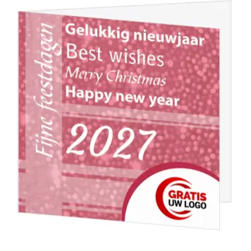 Kerstkaart met roze bokeh en nieuwjaarswensen 2027