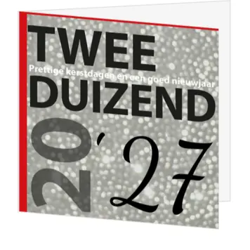 kerstkaart met rode rand en zilvergrijze nieuwjaarslook
