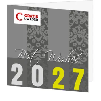 kerstkaart met Best Wishes 2027 in zilver en grijs