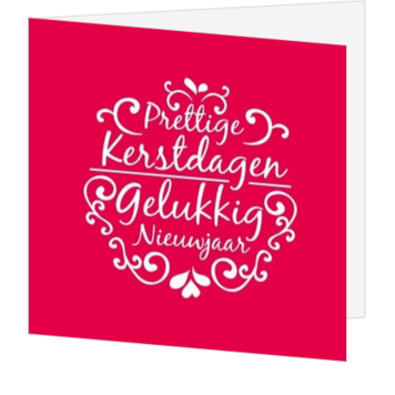Kerstkaart met sierlijke nieuwjaarswens in roze en wit