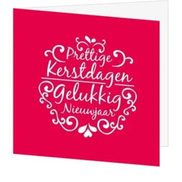 kerstkaart met sierlijke nieuwjaarswens in roze en wit