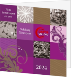 Sierlijke kaart met paarse vlakken en logo