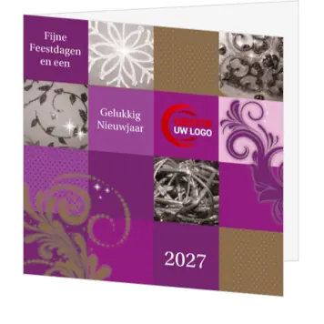 kerstkaart in paars en roze met 2027