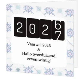 kerstkaart met jaartal 2027 en sneeuwvlokken