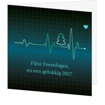 kerstkaart met hartslaglijn en kerstboom 2027