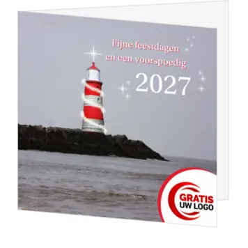 kerstkaart met vuurtoren en jaartal 2027