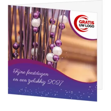 kerstkaart paars met kralenslingers en 2027