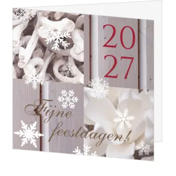 kerstkaart met sneeuwvlokken en jaartal 2027