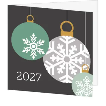 kerstkaart met kerstballen en jaartal 2027