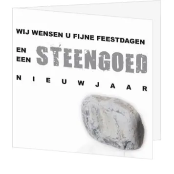 Humoristische kerstkaart met steen en nieuwjaarswens