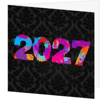 kerstkaart met 2027 in kleurrijke verfspetters