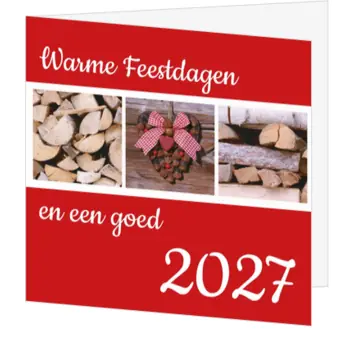 Rode kerstkaart met houtblokken en 2027
