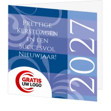 kerstkaart met blauw vlakdesign en jaartal 2020