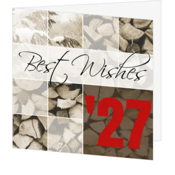 kerstkaart met houtlook en jaartal 2027