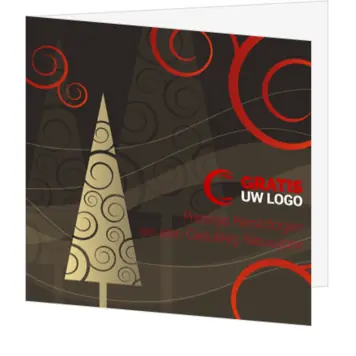 kerstkaart met gouden kerstboom en rode details