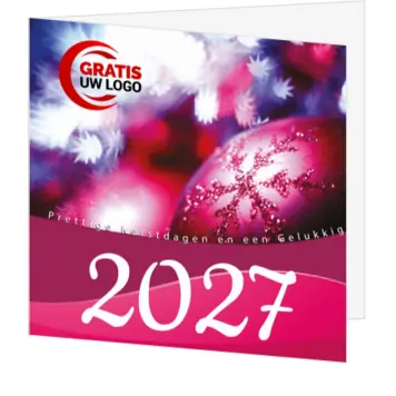 Kerstkaart met roze kerstbal en jaartal 2027