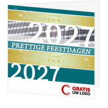 Kerstkaart met 2027, goudaccenten en modern lijnenspel