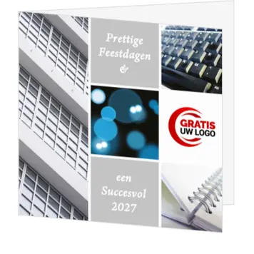 Zakelijke kerstkaart met blauw-grijze collage en 2027