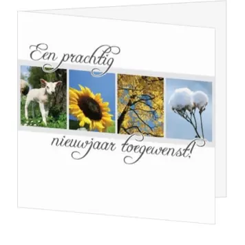 Kerstkaart met natuurcollage en sierlijke nieuwjaarswens