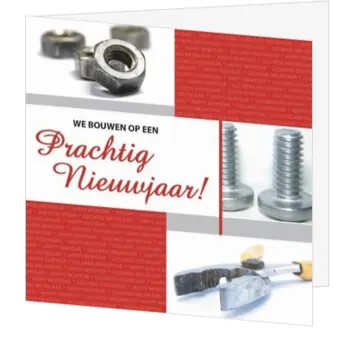 Kerstkaart met bouwthema en nieuwjaarswens
