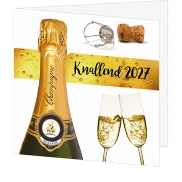 kerstkaart met champagne en 2027